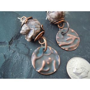 Rustic Brwn Embossed Copper Ceramic Dangle Earring